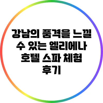강남의 품격을 느낄 수 있는 엘리에나 호텔 스파 체험 후기