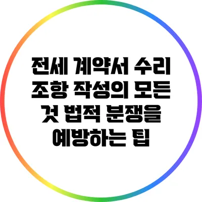 전세 계약서 수리 조항 작성의 모든 것: 법적 분쟁을 예방하는 팁
