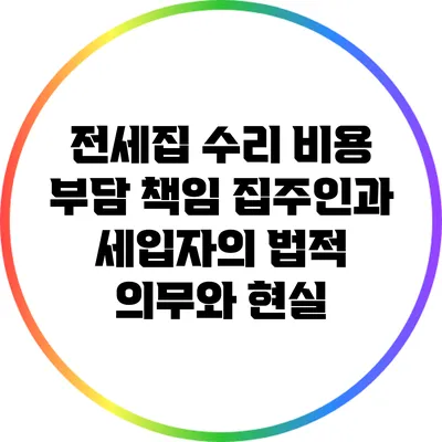 전세집 수리 비용 부담 책임: 집주인과 세입자의 법적 의무와 현실