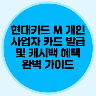현대카드 M 개인 사업자 카드 발급 및 캐시백 혜택 완벽 가이드