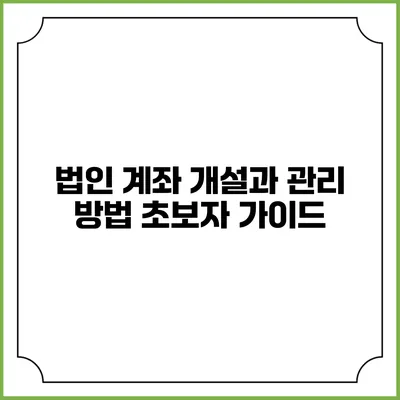 법인 계좌 개설과 관리 방법 초보자 가이드