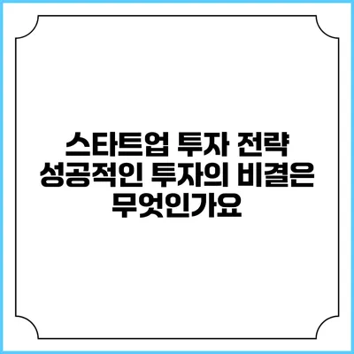 스타트업 투자 전략: 성공적인 투자의 비결은 무엇인가요?